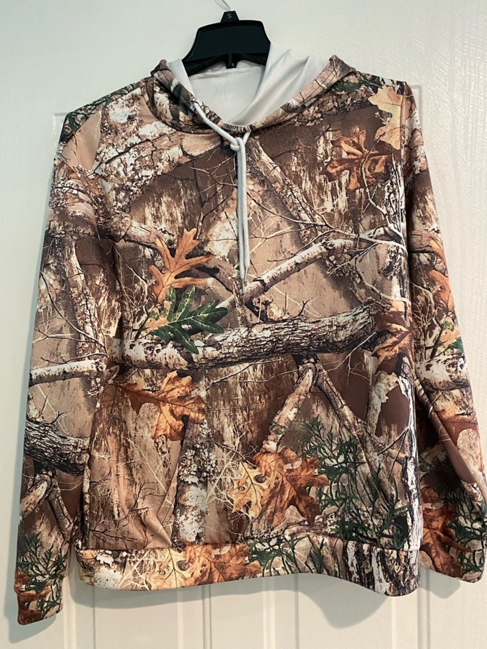 Camo Hoodie with Leaf & Bark Print - Brown Green
